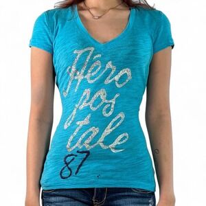 Y2K Vintage Aeropostale V Neck Baby Tee With Glitter Women's